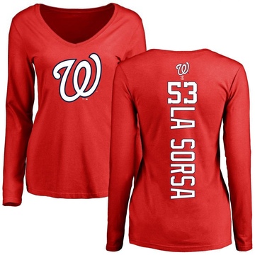 Women's Washington Nationals Joe La Sorsa ＃53 Backer Slim Fit Long Sleeve T-Shirt - Red