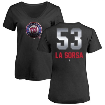 Women's Washington Nationals Joe La Sorsa ＃53 Midnight Mascot V-Neck T-Shirt - Black