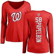 Women's Washington Nationals Jonathan Papelbon ＃58 Backer Slim Fit Long Sleeve T-Shirt - Red