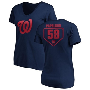 Women's Washington Nationals Jonathan Papelbon ＃58 RBI Slim Fit V-Neck T-Shirt - Navy