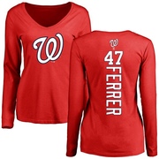 Women's Washington Nationals Jose Ferrer ＃47 Backer Slim Fit Long Sleeve T-Shirt - Red