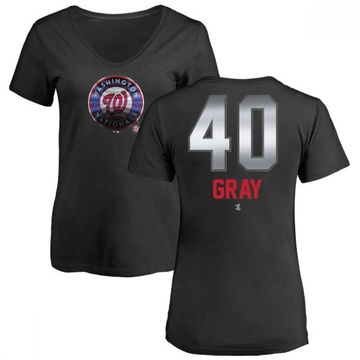 Women's Washington Nationals Josiah Gray ＃40 Midnight Mascot V-Neck T-Shirt - Black