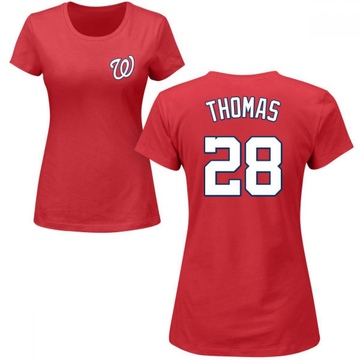 Women's Washington Nationals Lane Thomas ＃28 Roster Name & Number T-Shirt - Red