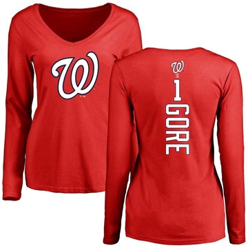 Women's Washington Nationals MacKenzie Gore ＃1 Backer Slim Fit Long Sleeve T-Shirt - Red