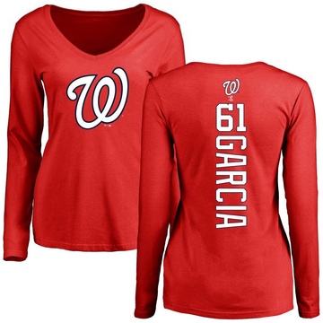 Women's Washington Nationals Robert Garcia ＃61 Backer Slim Fit Long Sleeve T-Shirt - Red