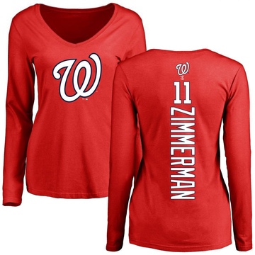 Women's Washington Nationals Ryan Zimmerman ＃11 Backer Slim Fit Long Sleeve T-Shirt - Red