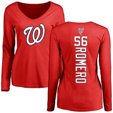 Women's Washington Nationals Seth Romero ＃56 Backer Slim Fit Long Sleeve T-Shirt - Red