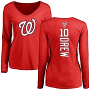 Women's Washington Nationals Stephen Drew ＃10 Backer Slim Fit Long Sleeve T-Shirt - Red