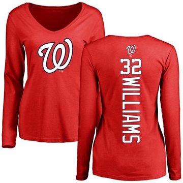 Women's Washington Nationals Trevor Williams ＃32 Backer Slim Fit Long Sleeve T-Shirt - Red