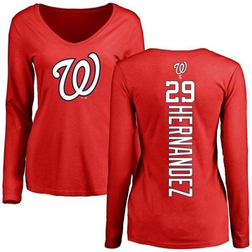 Women's Washington Nationals Yadiel Hernandez ＃29 Backer Slim Fit Long Sleeve T-Shirt - Red