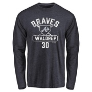 Youth Atlanta Braves Hurston Waldrep ＃30 Base Runner Long Sleeve T-Shirt - Navy