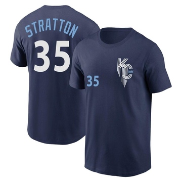 Youth Kansas City Royals Chris Stratton ＃35 2022 City Connect Name & Number T-Shirt - Navy