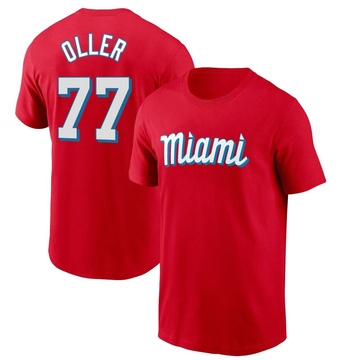 Youth Miami Marlins Adam Oller ＃77 City Connect Name & Number T-Shirt - Red