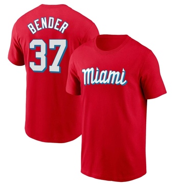 Youth Miami Marlins Anthony Bender ＃37 City Connect Name & Number T-Shirt - Red