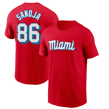 Youth Miami Marlins Javier Sanoja ＃86 City Connect Name & Number T-Shirt - Red