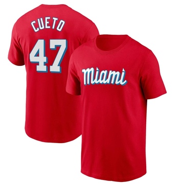 Youth Miami Marlins Johnny Cueto ＃47 City Connect Name & Number T-Shirt - Red