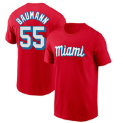 Youth Miami Marlins Mike Baumann ＃55 City Connect Name & Number T-Shirt - Red