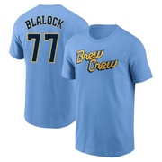 Youth Milwaukee Brewers Bradley Blalock ＃77 Powder 2022 City Connect Name & Number T-Shirt - Blue