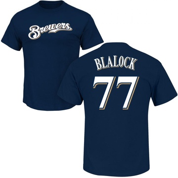 Youth Milwaukee Brewers Bradley Blalock ＃77 Roster Name & Number T-Shirt - Navy