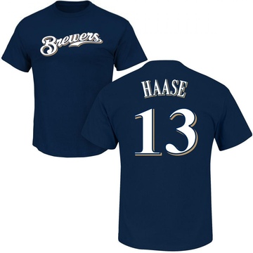 Youth Milwaukee Brewers Eric Haase ＃13 Roster Name & Number T-Shirt - Navy