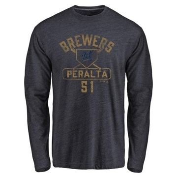 Youth Milwaukee Brewers Freddy Peralta ＃51 Base Runner Long Sleeve T-Shirt - Navy