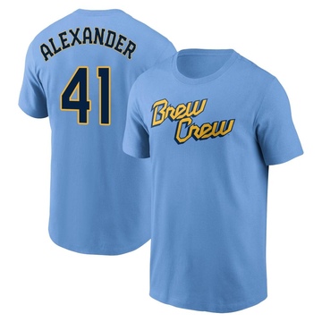 Youth Milwaukee Brewers Jason Alexander ＃41 Powder 2022 City Connect Name & Number T-Shirt - Blue