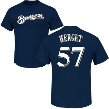 Youth Milwaukee Brewers Kevin Herget ＃57 Roster Name & Number T-Shirt - Navy