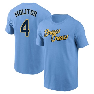 Youth Milwaukee Brewers Paul Molitor ＃4 Powder 2022 City Connect Name & Number T-Shirt - Blue