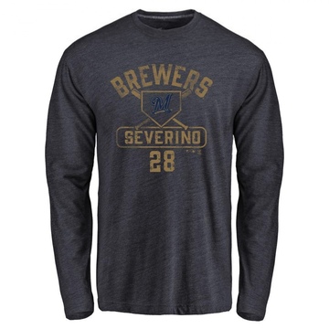 Youth Milwaukee Brewers Pedro Severino ＃28 Base Runner Long Sleeve T-Shirt - Navy