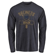 Youth Milwaukee Brewers Ryan Braun ＃8 Base Runner Long Sleeve T-Shirt - Navy