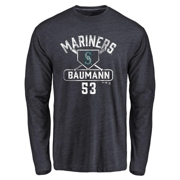 Youth Seattle Mariners Mike Baumann ＃53 Base Runner Long Sleeve T-Shirt - Navy